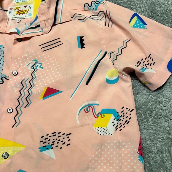 Oh Snap Shirt Mens Medium Light Pink Geometric Performance Button Up Beach - Picture 2 of 7